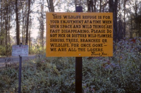 Rogers Wildlife Refuge sign in the fall of 1968 located at the Triangle